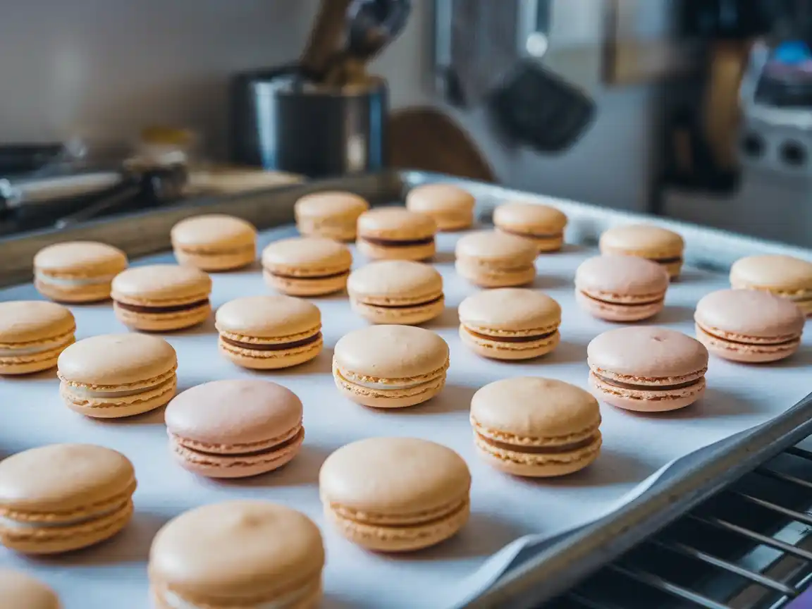 Trocknende Macarons auf Backblech