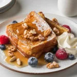 French Toast Rezept - Serviertes French Toast mit Puderzucker und Ahornsirup 2