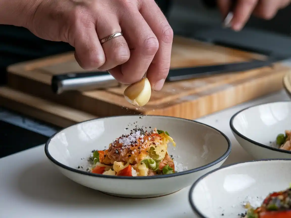 Knoblauch und Gewürze für Gurkensalat Dressing