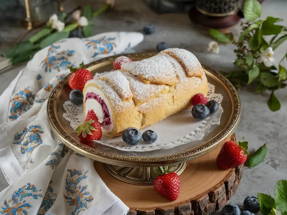 Biskuitrolle Rezept - Fertig dekorierte Biskuitrolle