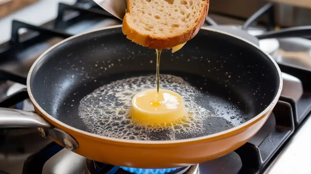 Butter schmilzt in einer Pfanne für das French Toast Rezept