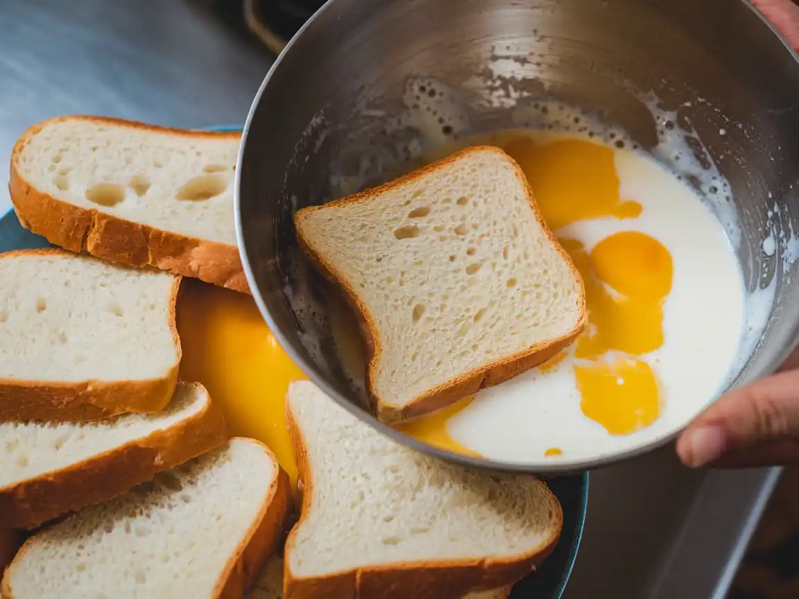 Brotscheiben für French Toast in der Eier-Milch-Mischung