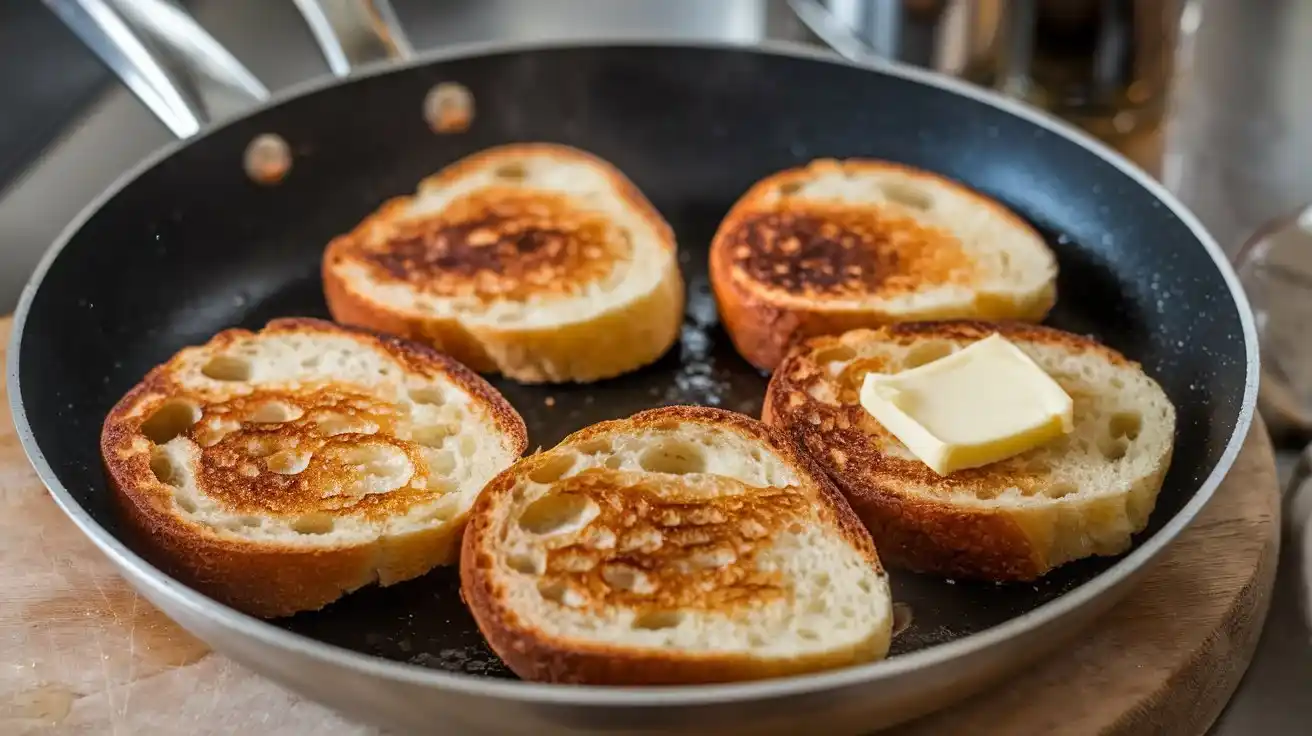 Goldbraunes French Toast brät in der Pfanne