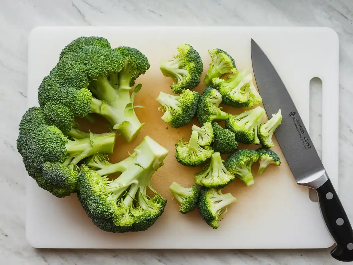 Frischer Brokkoli wird für den Brokkoli Salat roh vorbereitet