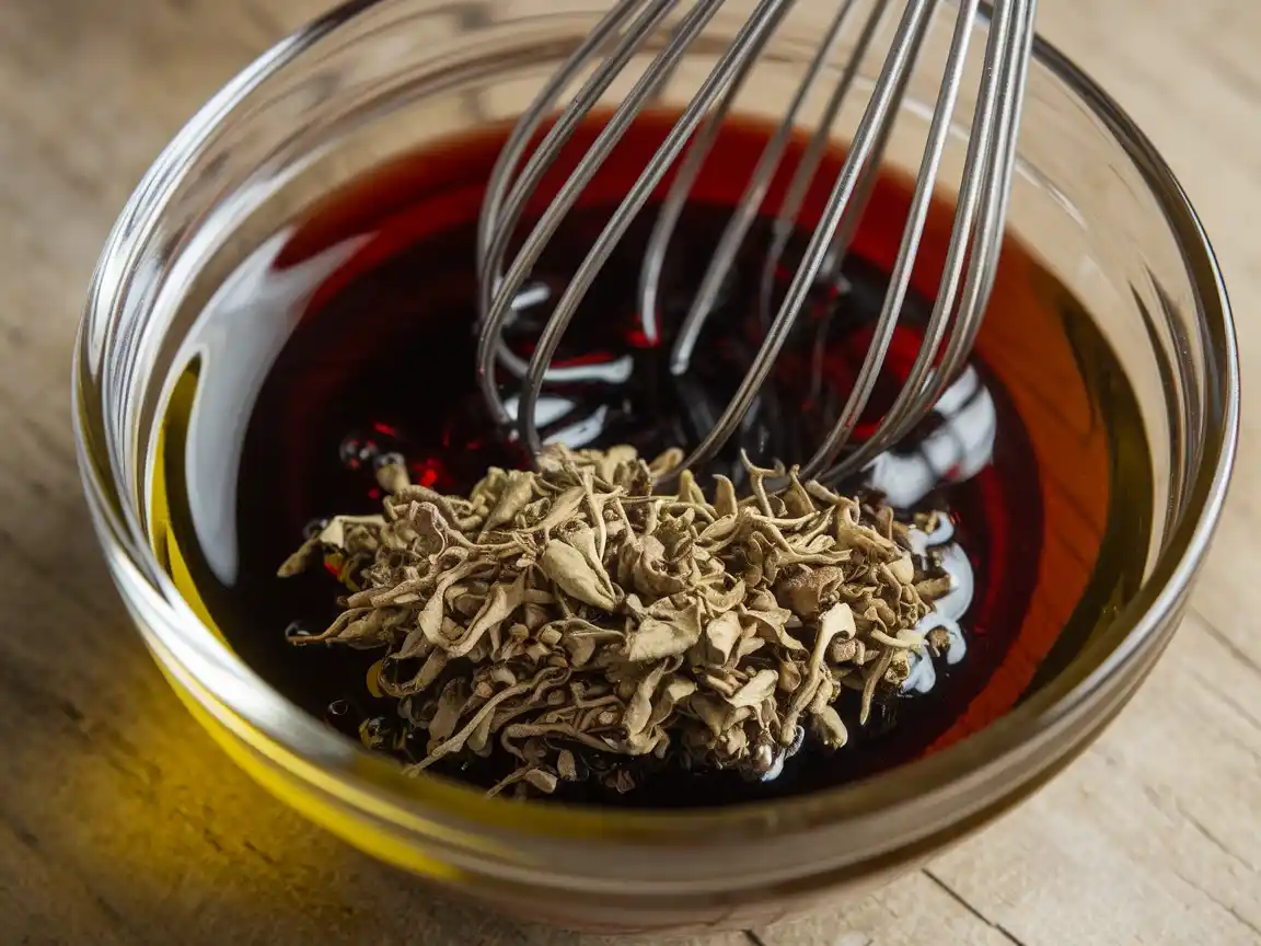 Dressing für den Griechischer Salat Feta zubereiten.