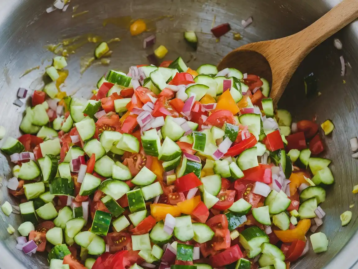 Die Zutaten für den Griechischer Salat Feta werden kombiniert