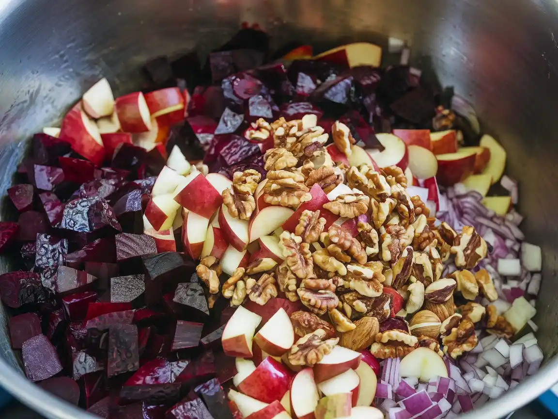 Zusammenstellung der Zutaten für den Rote Bete Apfel Salat