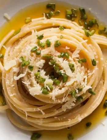 Aglio e Olio Pasta als elegantes Abendessen serviert.