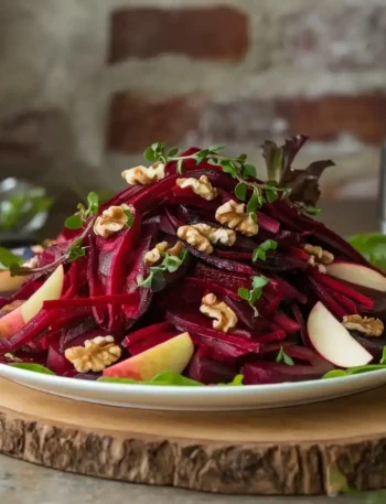 Rote Bete Apfel Salat schön angerichtet auf einer eleganten Servierplatte - bild 2