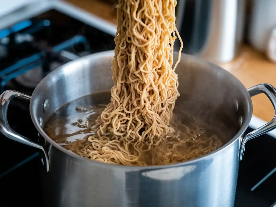 Ramen-Nudeln für die Ramen Suppe kochen