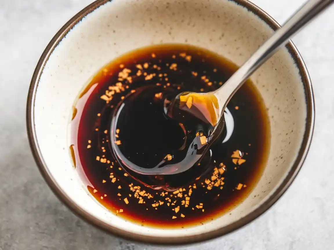 Aromatische Sauce wird angerührt für das Soba Pasta Rezept.