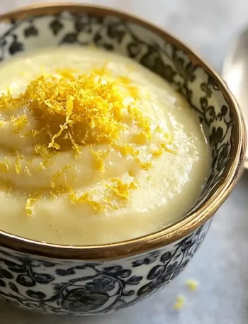 Zitronencreme DDR ohne Gelatine – rustikal serviert mit Zitronenzeste und Blüte.