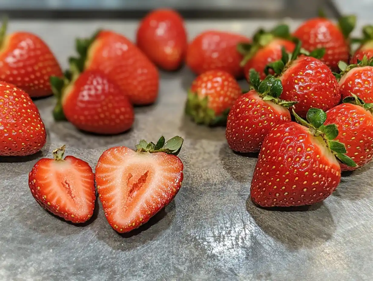 Creme Erdbeeren – Frische Erdbeeren waschen und halbieren