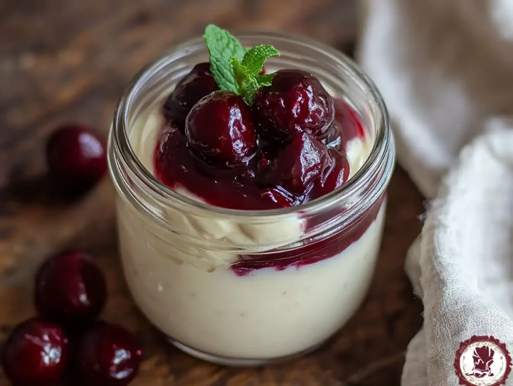 Kirsch Tortenfüllung als Dessert im Glas serviert