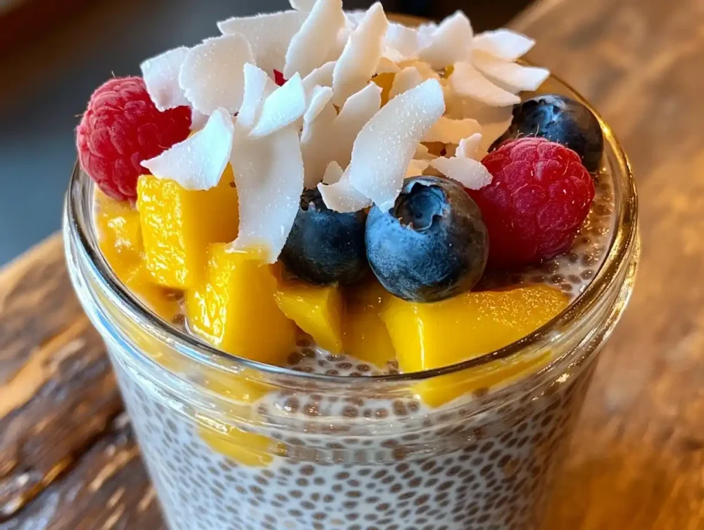Parfait aus Chia Pudding Kokosmilch mit Früchten
