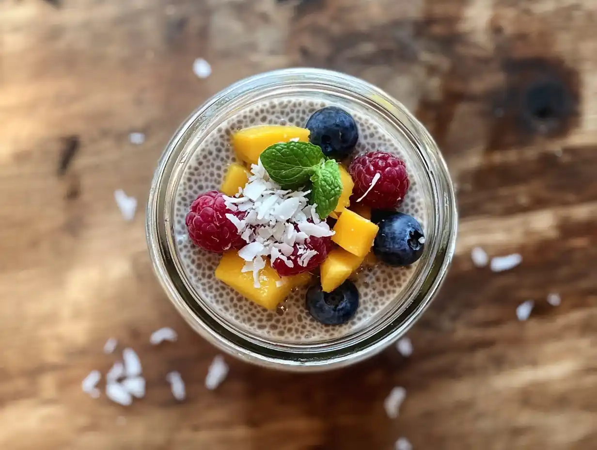 Chia Pudding Kokosmilch servieren und garnieren