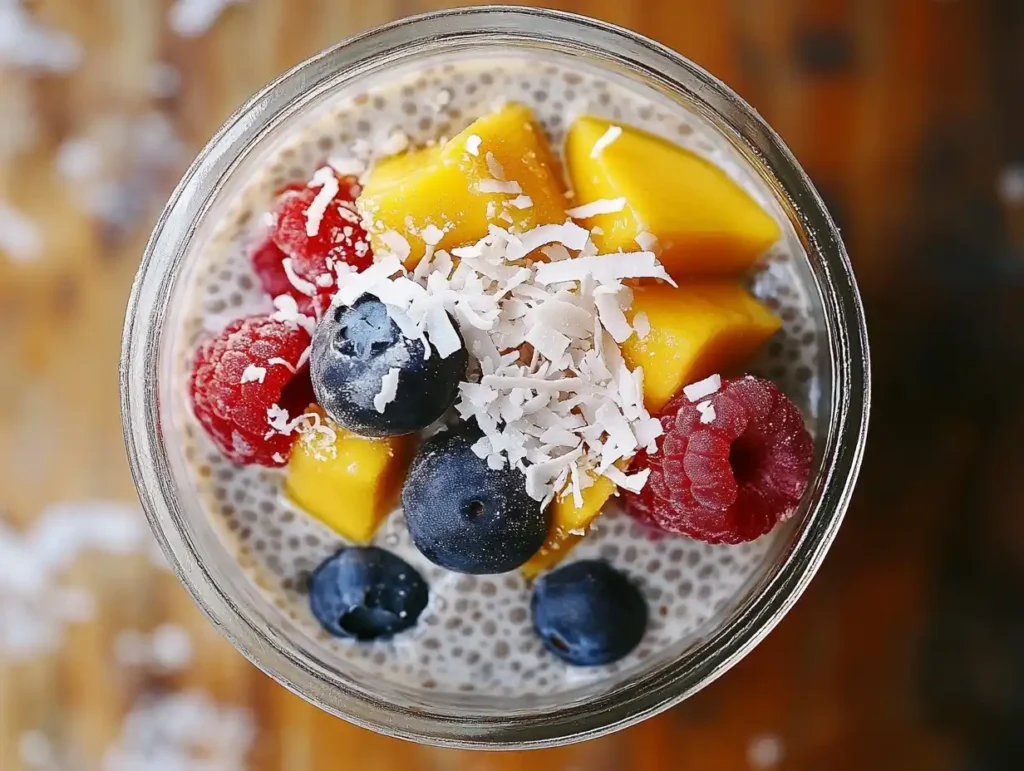 Cremiger Chia Pudding Kokosmilch mit frischen Früchten