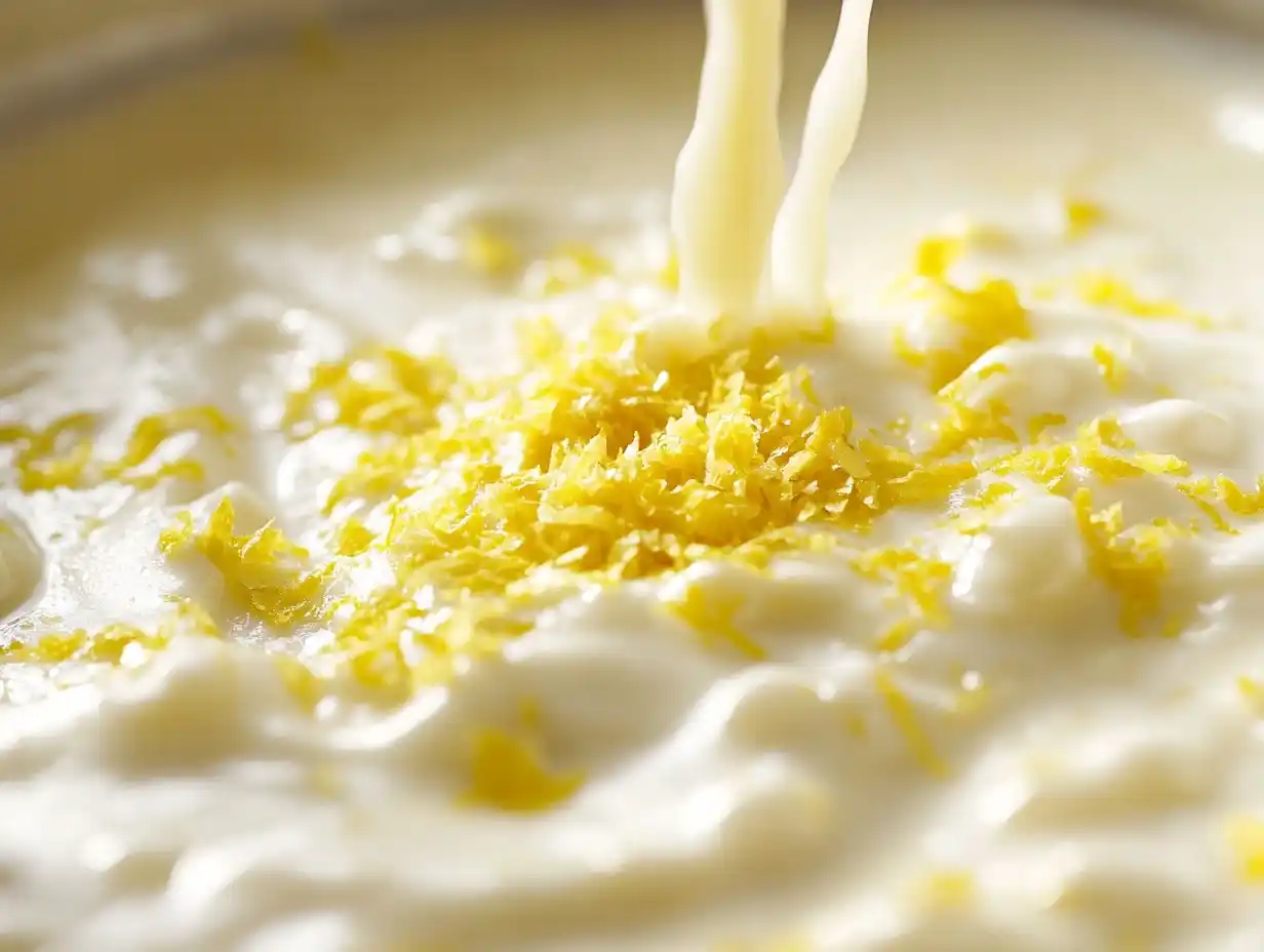 Zitronencreme DDR ohne Gelatine – Zitronensaft und -schale hinzufügen.