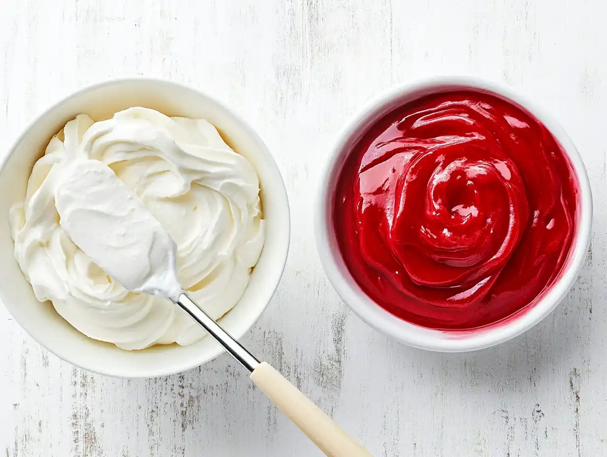 Creme Erdbeeren – Erdbeerpüree in Mascarpone einrühren.