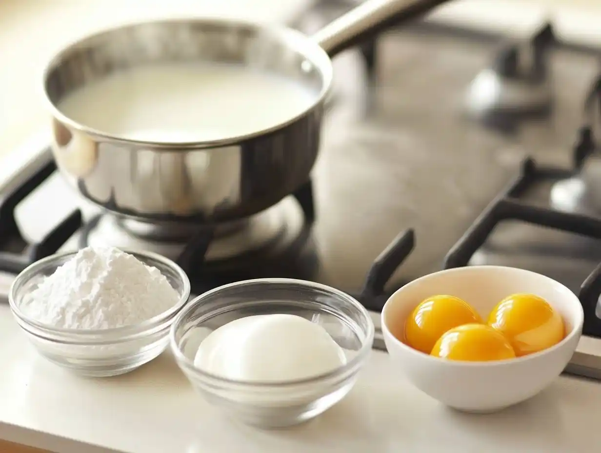 Zitronencreme DDR ohne Gelatine – Milch erhitzen und Eier trennen.