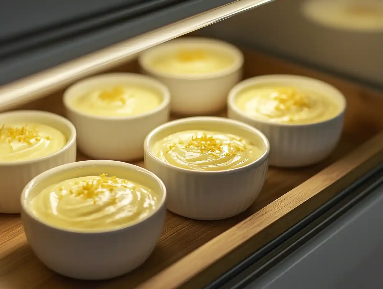 Zitronencreme DDR ohne Gelatine – Dessertschalen im Kühlschrank kühlen.