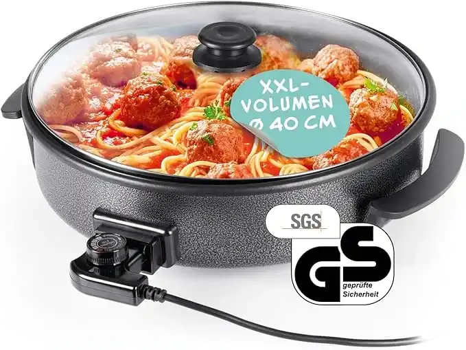GOURMETmaxx Electric Multifunctional Pan 40 cm – vielseitige Pfanne mit Thermostat, Glasdeckel und Antihaftbeschichtung, ideal für Paella, Sautieren und Wok-Gerichte.