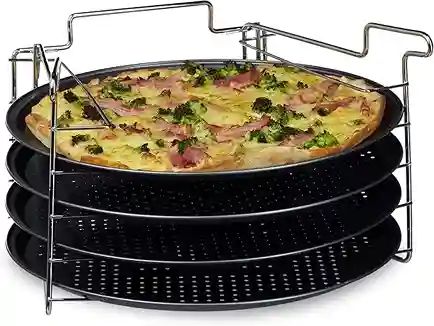 Relaxdays Pizza-Backset mit 4 Backblechen und Gestell – Ideal für Pizza und Flammkuchen