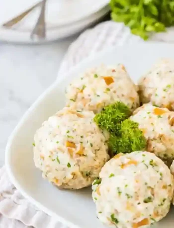 Semmelknödel selber machen – klassische Knödel aus altbackenem Brot mit Petersilie auf einem weißen Teller