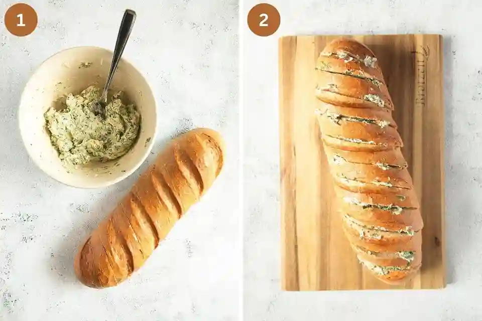 Kräuterbutter vorbereiten und Baguette einschneiden – Schritt-für-Schritt-Anleitung zum Kräuterbaguette selber machen