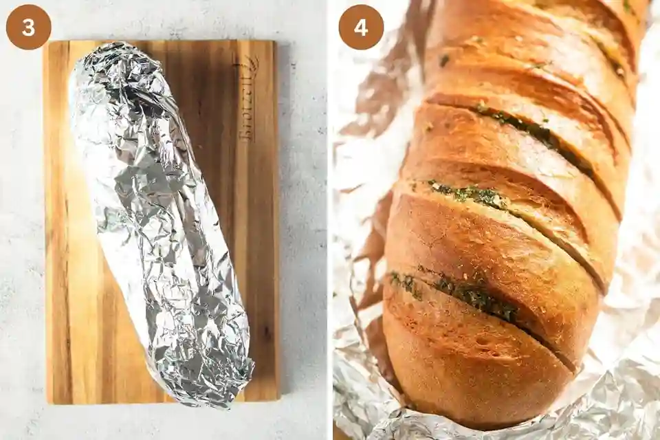 Kräuterbaguette backen in Alufolie – Schritt 3 und 4 im Rezept