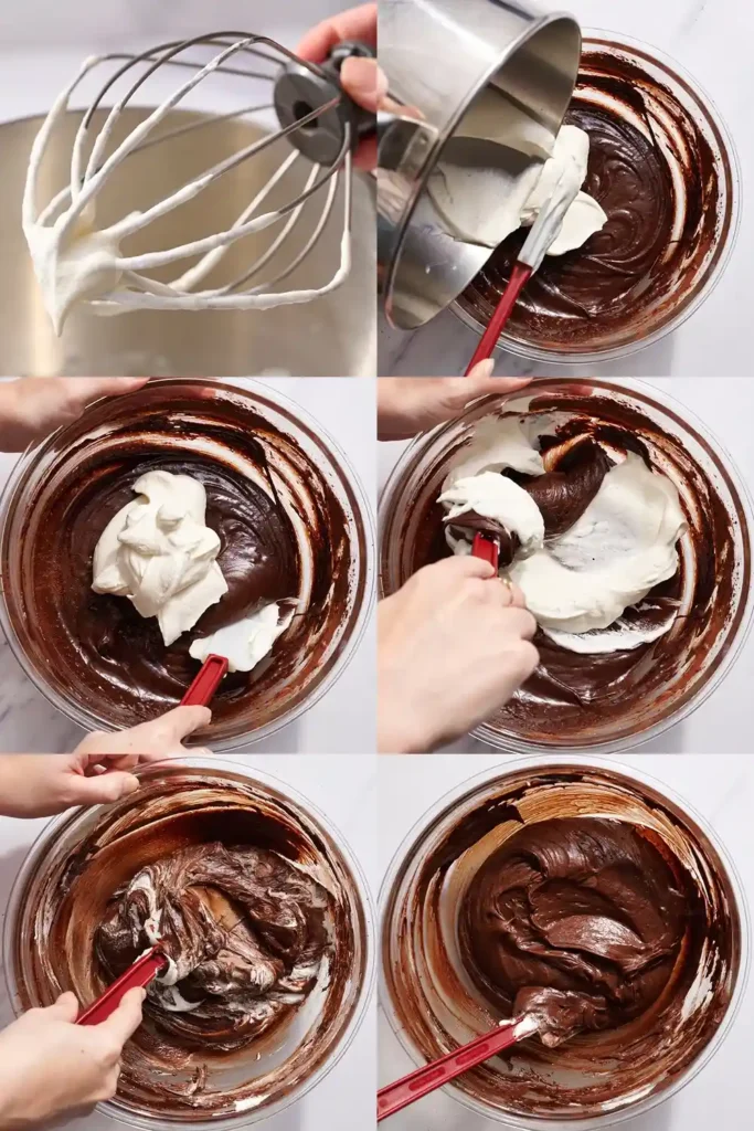 Glutenfreier Schokoladenkuchen – geschlagene Sahne unter den Teig heben Schritt-für-Schritt