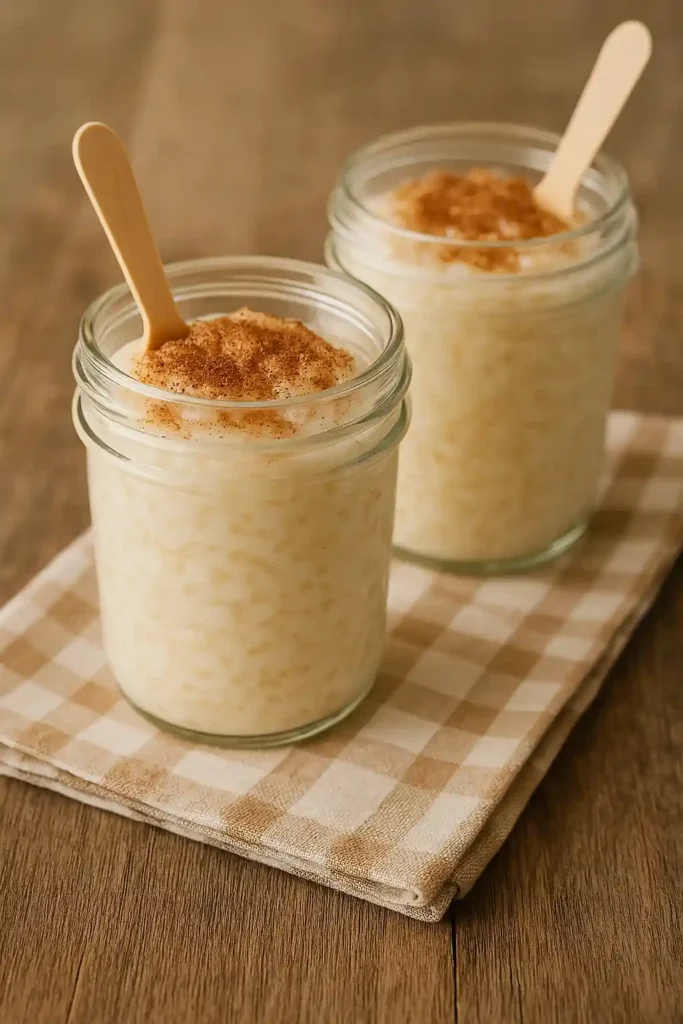 Mini-Milchreis im Glas mit Zimt und Zucker – schneller süßer Snack in 5 Minuten zubereitet