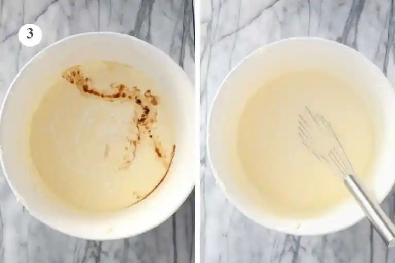Vanille und Sahne verrühren für kleinen Käsekuchen ohne Boden