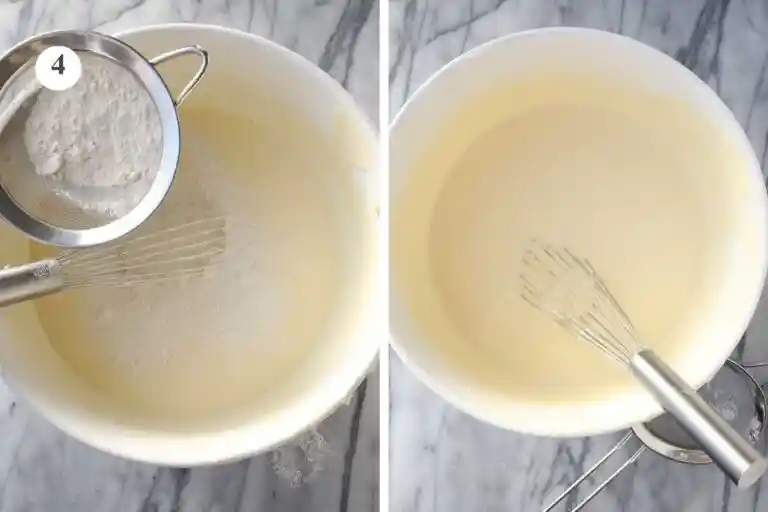 Mehl sieben für kleinen Käsekuchen ohne Boden in 18 oder 20 cm Springform