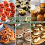 Verschiedene italienische Häppchen wie Bruschetta, Arancini und Tiramisu als Inspiration für was gehört auf ein italienisches Buffet.