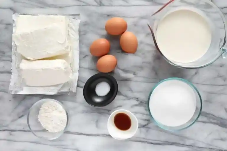 Zutaten für kleinen Käsekuchen ohne Boden – 18 oder 20 cm Springform