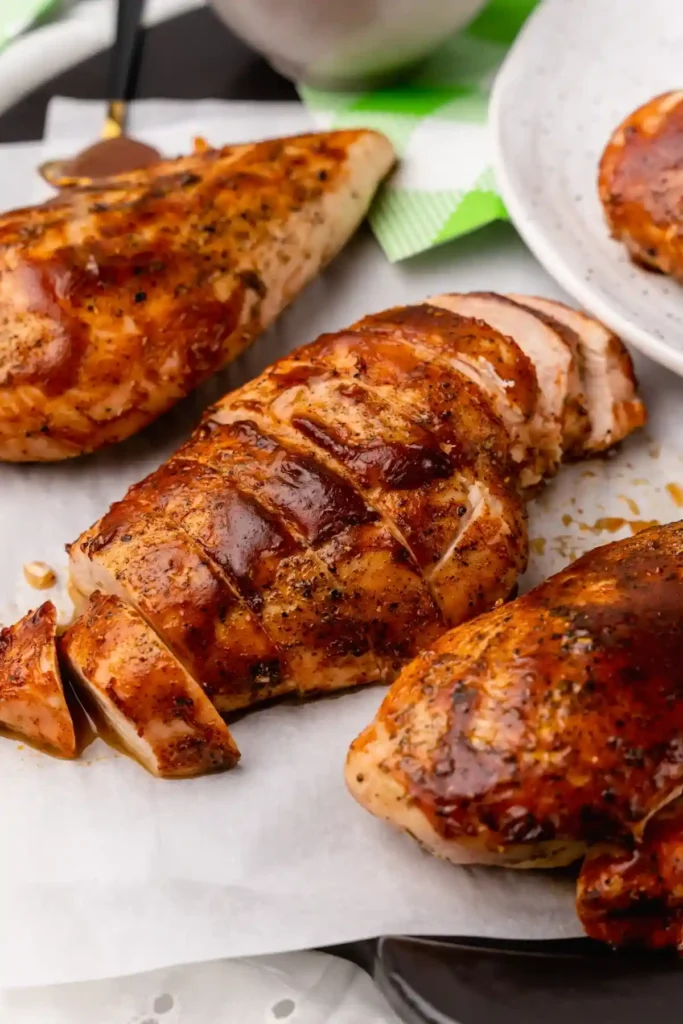 Saftige BBQ-Hähnchenbrust im Ofen perfekt gegart und geschnitten