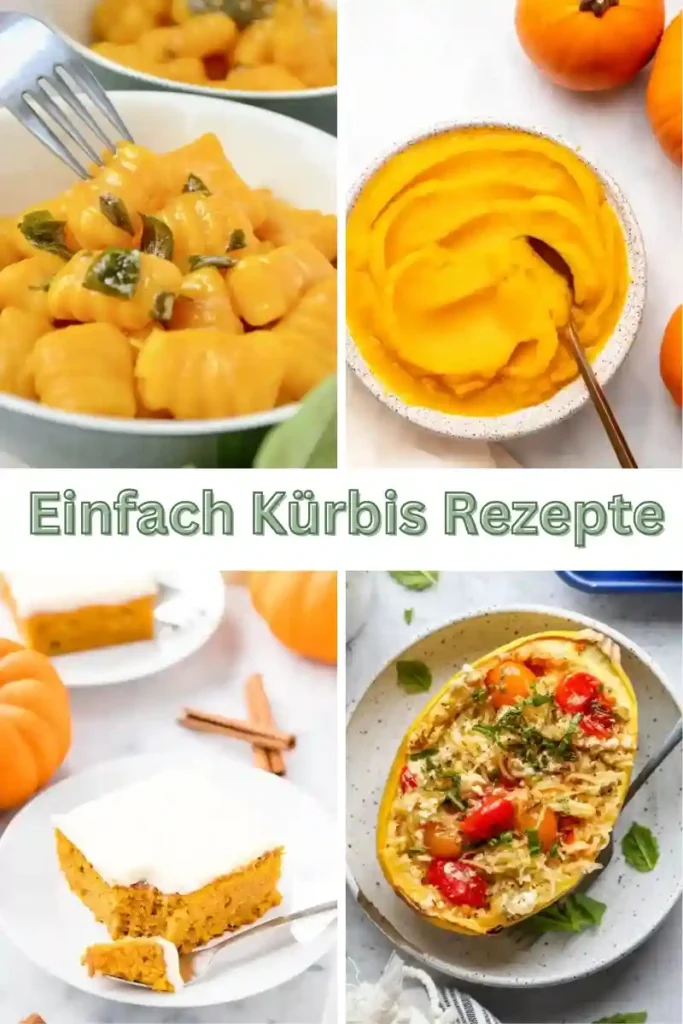 Einfach Kürbis Rezepte – verschiedene Gerichte mit Kürbis wie Kürbis Gnocchi, Kürbispüree, Kürbiskuchen und Spaghettikürbis.