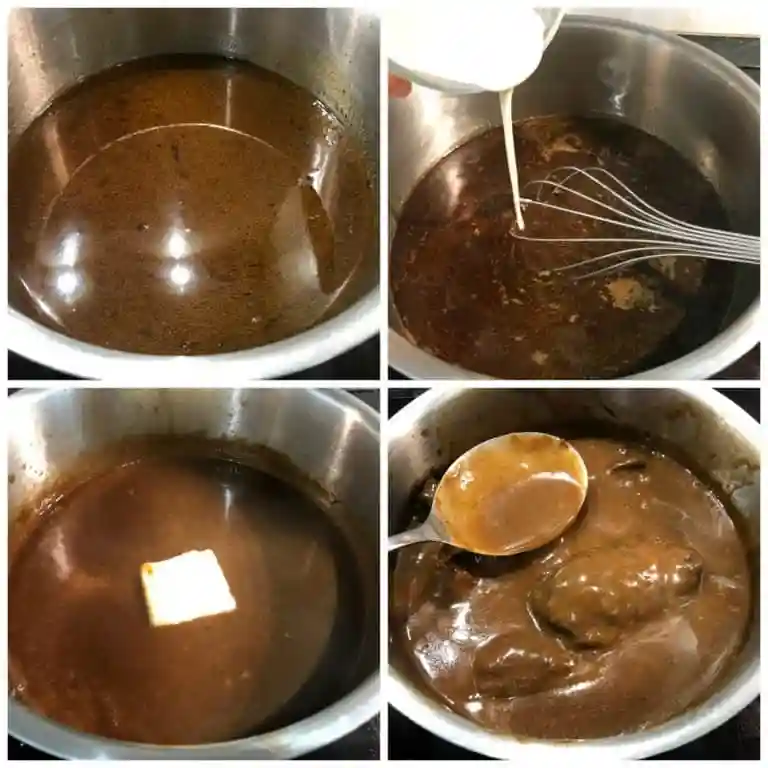 Rinderrouladen Soße einkochen, andicken und verfeinern