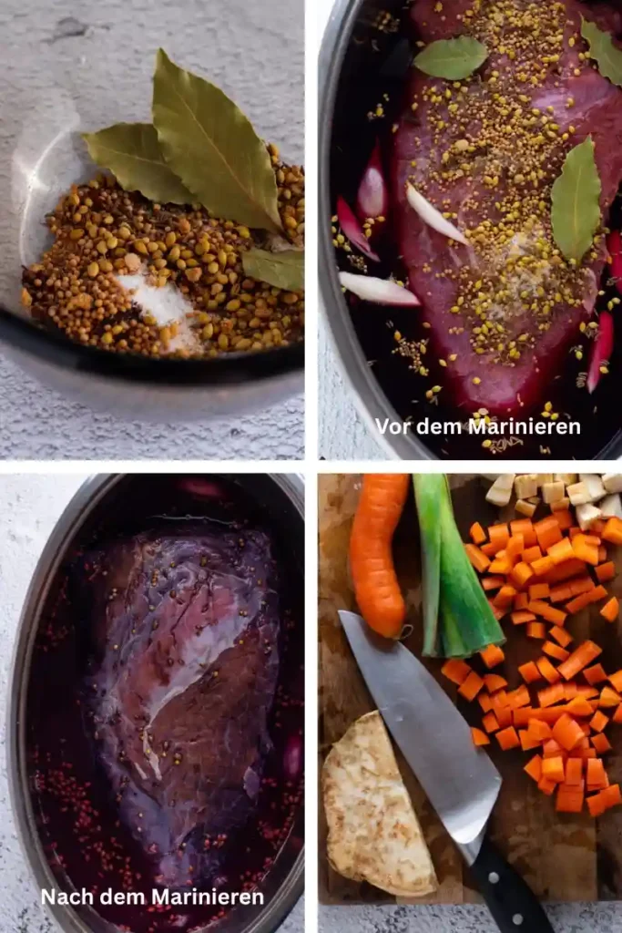 Sauerbraten einlegen mit Gewürzen, Marinade und Gemüse – klassisches Sauerbraten Rezept