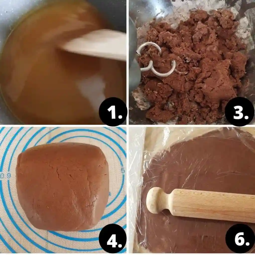 Schritt-für-Schritt Anleitung zum Lebkuchenherz selber machen – Honigmasse erhitzen, Teig kneten, ruhen lassen und ausrollen für das Lebkuchenherzen Rezept.