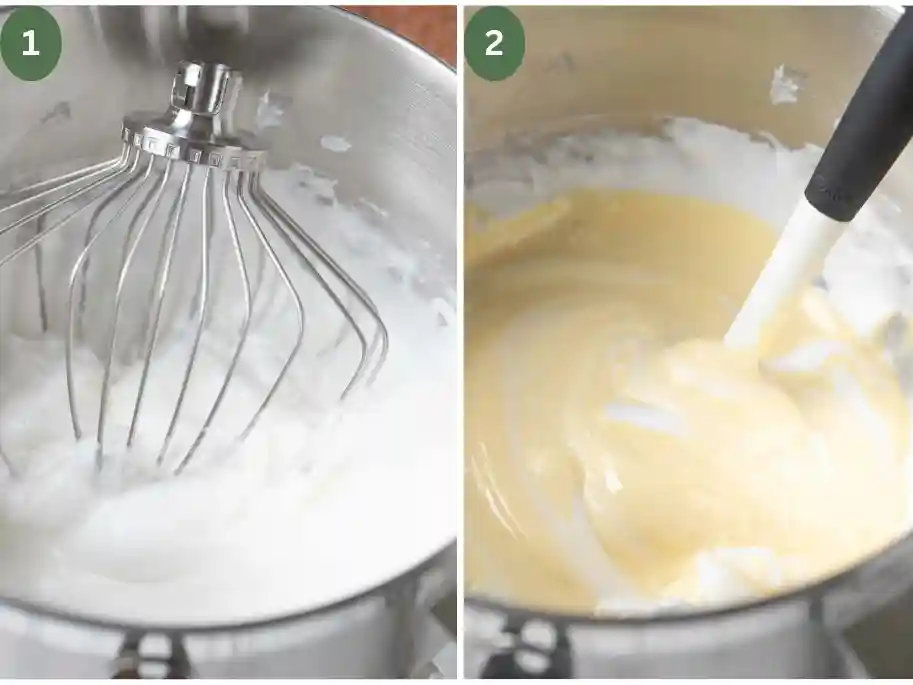 Original Schwarzwälder Kirschtorte Rezept mit Schlagsahne – Eiweiß steif schlagen und Biskuitmasse vorsichtig unterheben