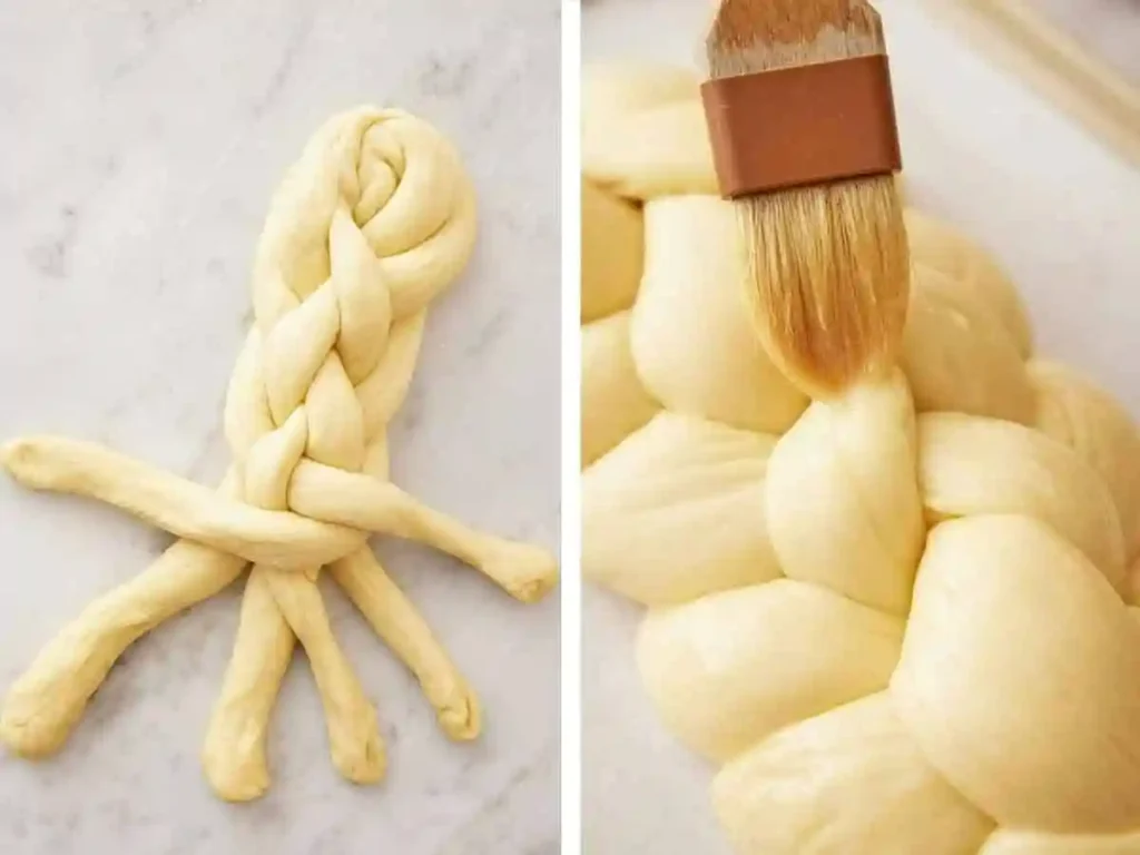 Hefezopf flechten und mit Ei bestreichen – Omas Hefezopf mit Trockenhefe