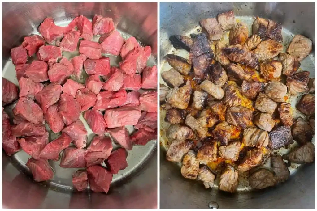 Rindfleisch für Gulasch anbraten – Gulasch Rezept original mit Rindergulasch Fleisch im Topf