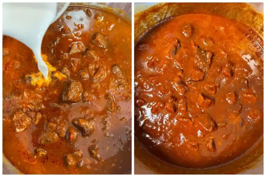 Gulasch schmoren im Topf – Gulasch Rezept original mit Rindfleisch wird langsam weich gekocht