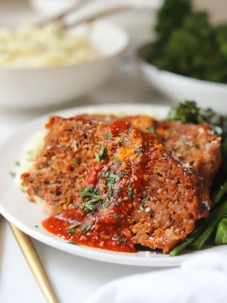 Hackbraten im Backofen mit Soße – saftiger Hackbraten mit aromatischer Soße, klassisches Hackbraten Rezept aus dem Ofen