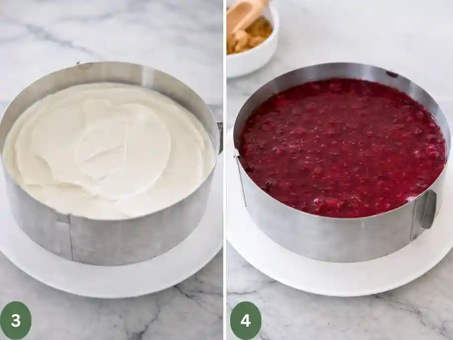 Himbeertorte mit Sahne im Tortenring – Cremefüllung auf Biskuitboden und fruchtige Himbeerfüllung für die einfache Himbeer-Sahne-Torte