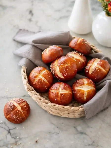 Laugenbrötchen Rezept – frisch gebackene Laugenbrötchen selber machen wie vom Bäcker mit grobem Salz