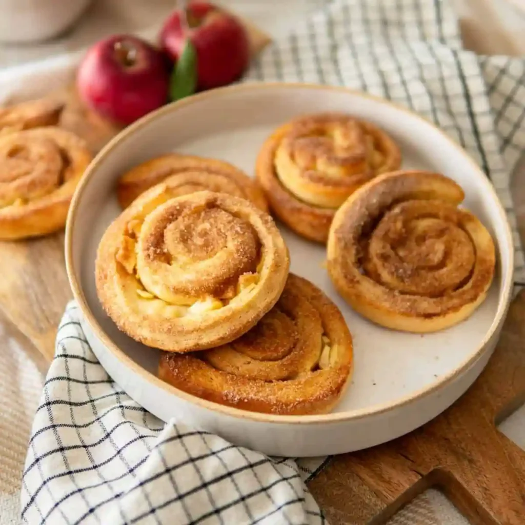 Omas Apfelschnecken Rezept mit Hefeteig und Zimt – saftige Hefe Apfelschnecken mit Apfel auf Teller