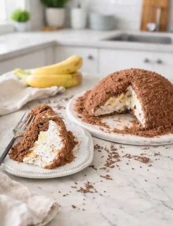 Omas Maulwurfkuchen Rezept mit Banane – klassischer Maulwurfkuchen mit Schokoboden, Bananen und Sahnecreme, einfach selbst gemacht